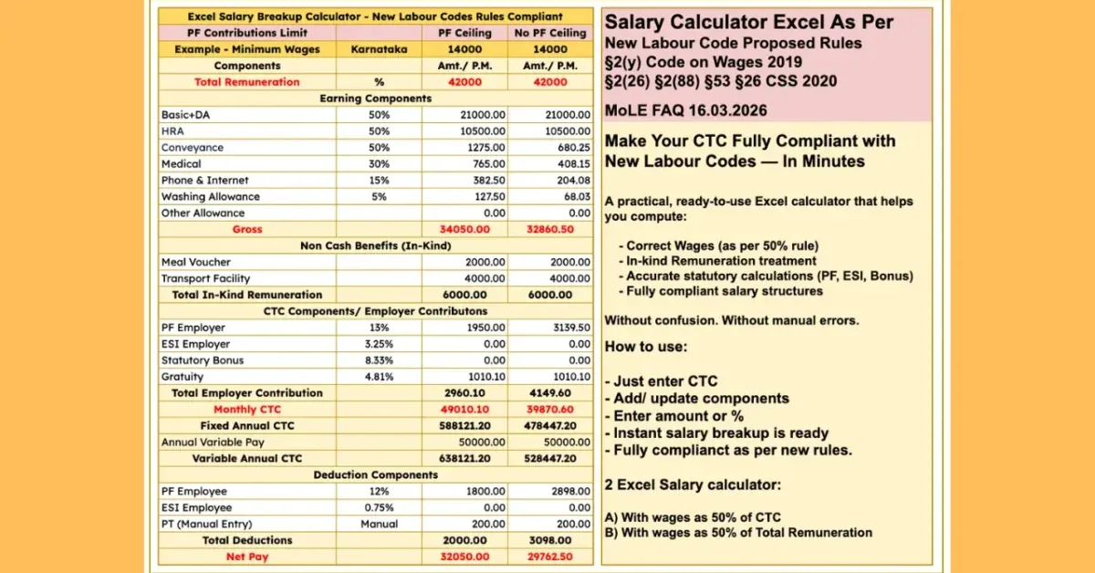 Comprehensive Salary Breakup Calculator | Excel — Buy Online | HR Calcy